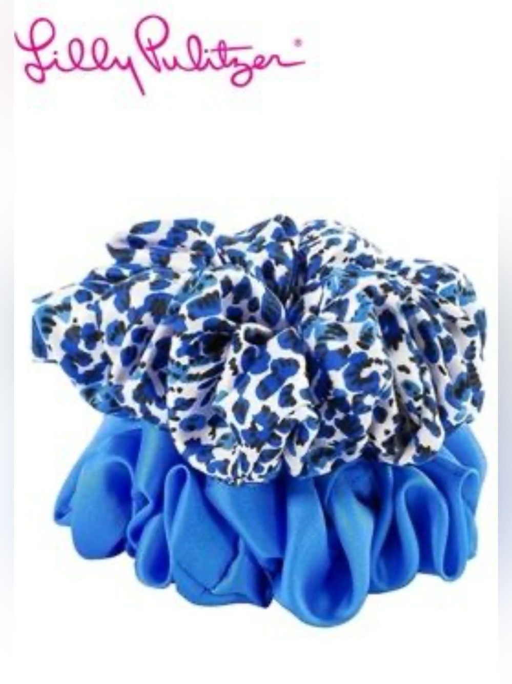 Lilly Pulitzer Blue Leopard & Solid Blue Hair Scrunchie Duo